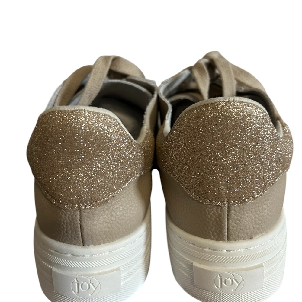 Joy Performance Comfort Leather Sneakers Latte Glitter Heel Platform NWB 9.5 - Picture 3 of 9